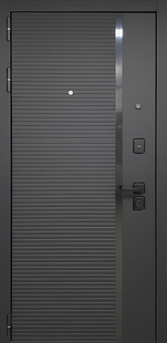 Квартирная дверь с черными панелями МДФ с вертикальной полосой