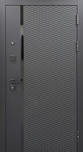 Входная квартирная дверь с панелями МДФ графит и вертикальной черной полоской