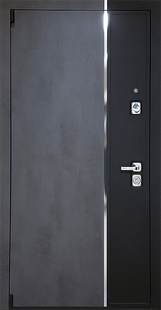 Стальная дверь с отделкой двухцветными панелями МДФ с хромированной вертикальной полоской